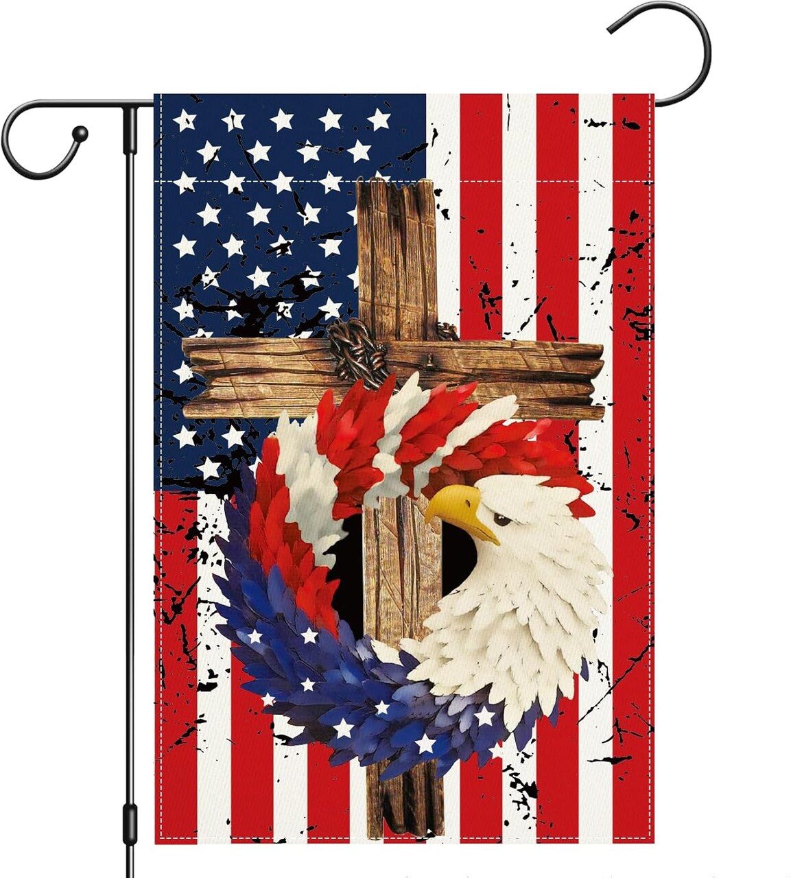 Patriotic 4th of July Garden Flag Double Sided 12x18 Inch Stars and Stripes Eagle Wreath USA Memorial Day Independence Day Welcome Sign Yard Flag Farmhouse Outdoor Decor Burlap
